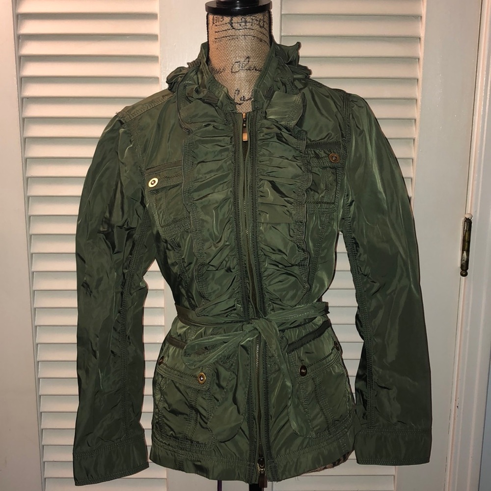 WH|BM Military Green Ruffled Jacket